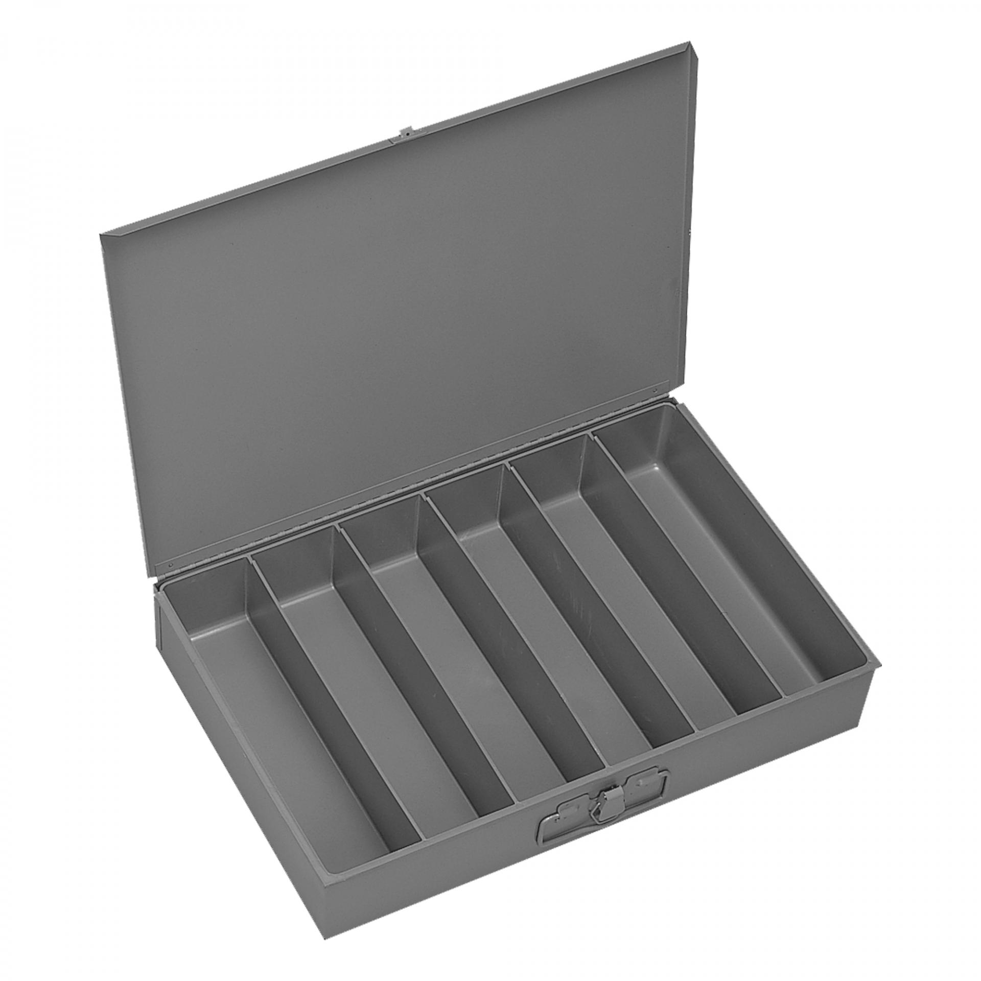 Large Steel Compartment Box, 6 Compartments, Vertical, Gray